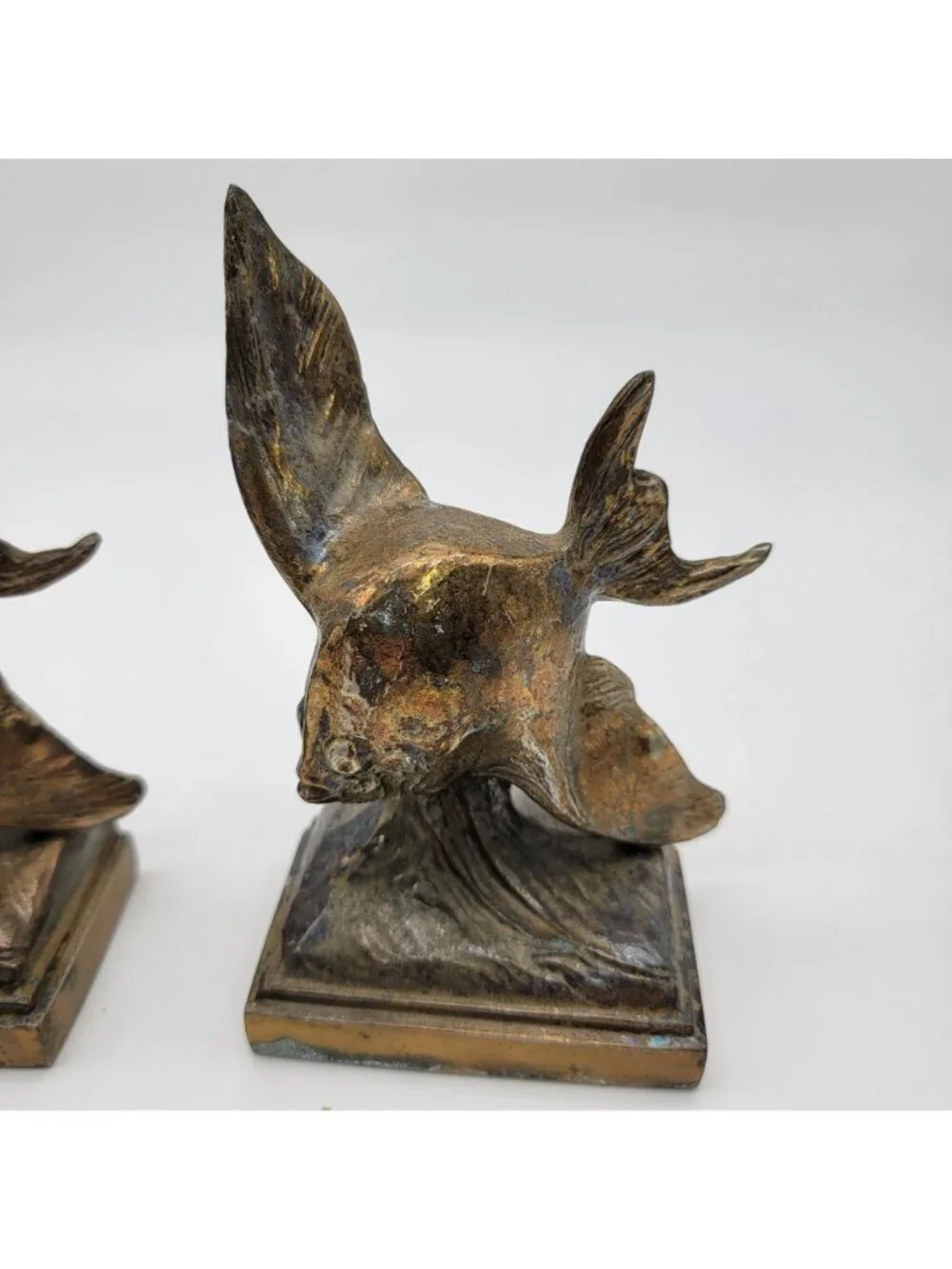 Vintage Ray E Dodge Art Deco Bronze Angel Fish Bookends Set Of 2 c.1938-1939